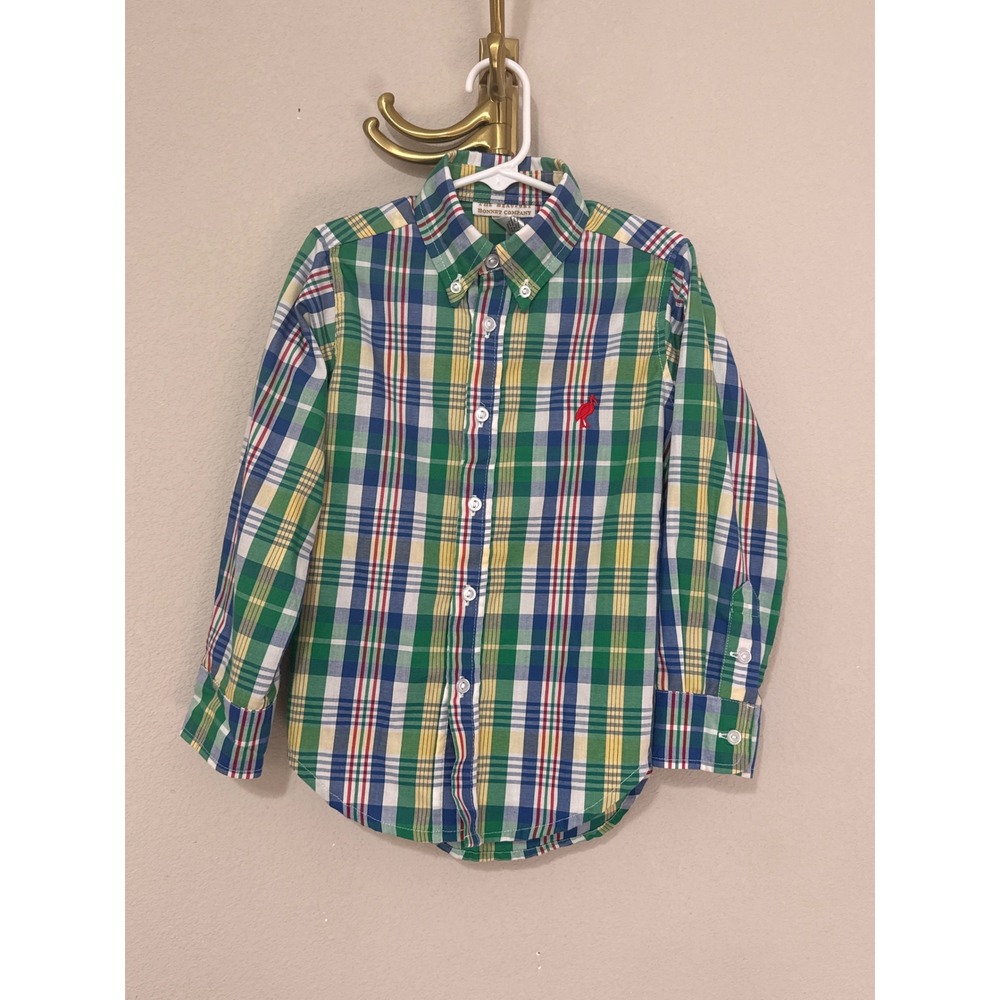 The Beaufort Bonnet Company Button Down 4T Green Blue Plaid Long Sleeve Shirt